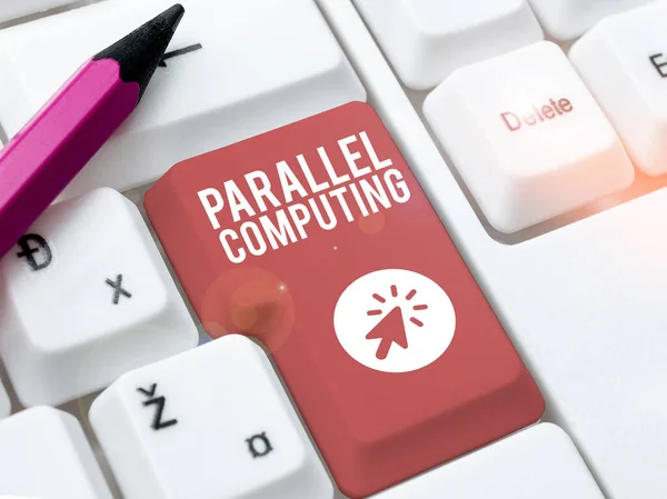 Text caption presenting Parallel Computing, Word for simultaneous calculation by means of software and hardware