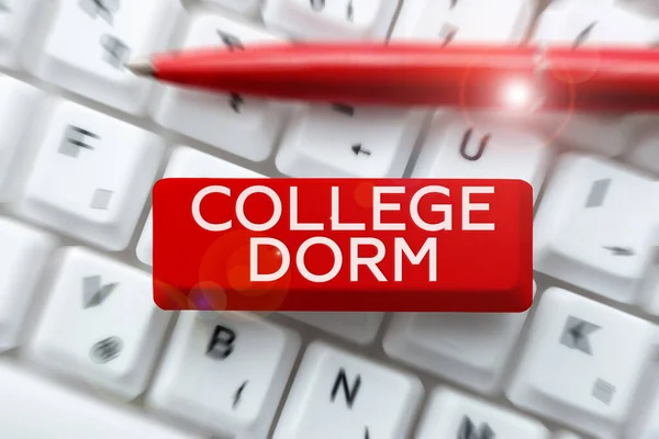 Writing displaying text College Dorm, Business overview residence hall providing rooms for college individuals or for groups of students