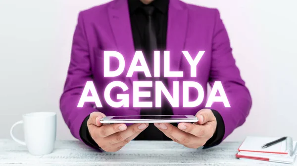 Writing displaying text Daily Agenda, Internet Concept To do list of items be discussed daily or at formal important meeting
