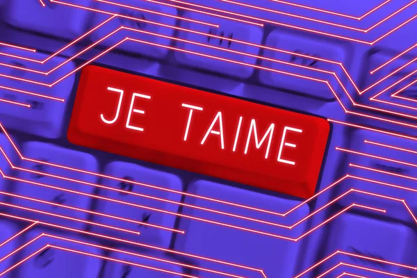 手写文字Je Taime 网际网路概念表达我爱你用法语说的话 — 图库照片