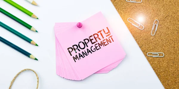 Text caption presenting Property Management, Business idea Overseeing of Real Estate Preserved value of Facility