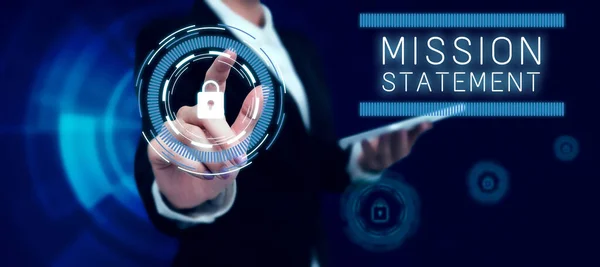 Conceptual Display Mission Statement Word Formal Summary Aims Values Company — Stock Photo, Image