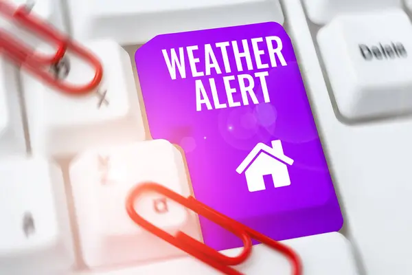 Legenda Texto Apresentando Weather Alert Concept Significando Alerta Urgente Sobre — Fotografia de Stock