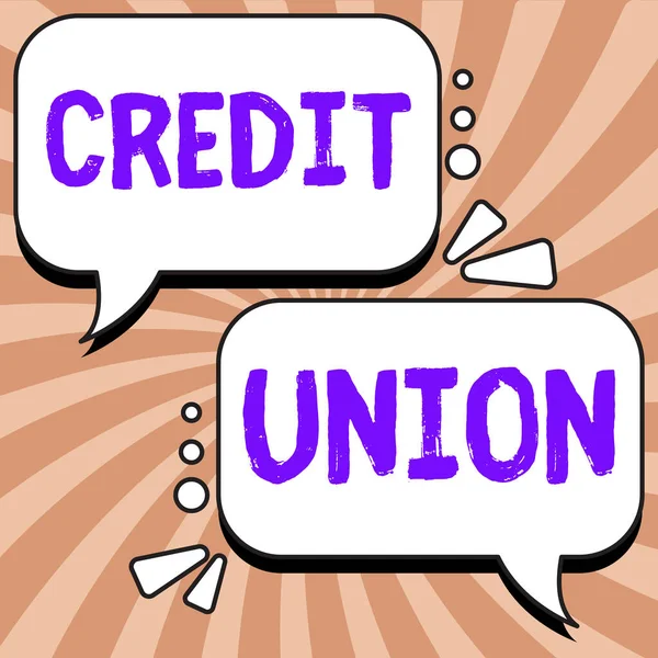 Znak Tekstowy Pokazujący Unię Kredytową Słowo Rzecz Spółdzielni Która Udziela — Zdjęcie stockowe