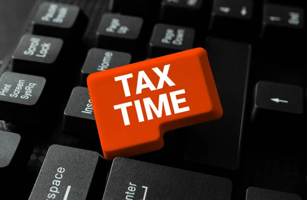 Conceptual Caption Tax Time Visión General Las Empresas Contribución Obligatoria —  Fotos de Stock