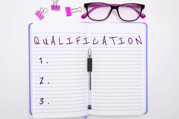 Assinar Exibindo Qualificação Vitrine Negócios Oficialmente Permissão Certificação Para Executar — Fotografia de Stock