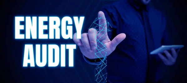 Inspirace Ukazující Znamení Energetický Audit Obchodní Přehled Posouzení Energetických Potřeb — Stock fotografie