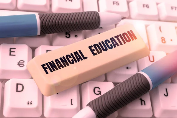 Teken Het Tonen Van Financiële Educatie Business Idee Inzicht Monetaire — Stockfoto