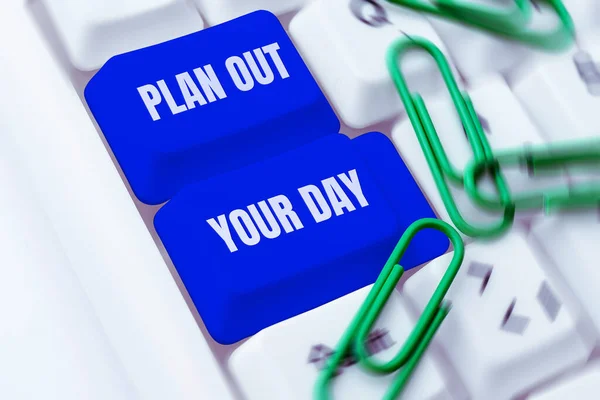Sinal Escrita Mão Planeje Seu Dia Vitrine Negócios Faça Cronograma — Fotografia de Stock