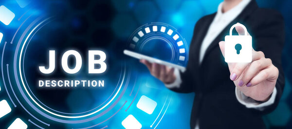 Text showing inspiration Job Description, Business idea A document that describes the responsibilities of a position