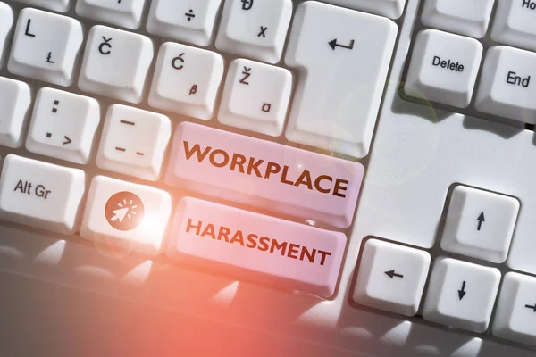 Skriva Text Arbetsplats Trakasserier Företagsöversikt Olika Ras Kön Ålder Sexuell — Stockfoto