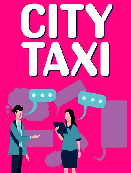 シティタクシーを表示する標識 概念的な車両の種類は 多くの場合 非共有の乗車のために運転者と雇う — ストック写真