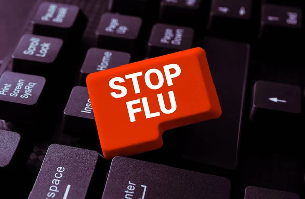Yazısı Gribi Durdurun Grip Virüsünün Yol Açtığı Bulaşıcı Solunum Hastalığını — Stok fotoğraf