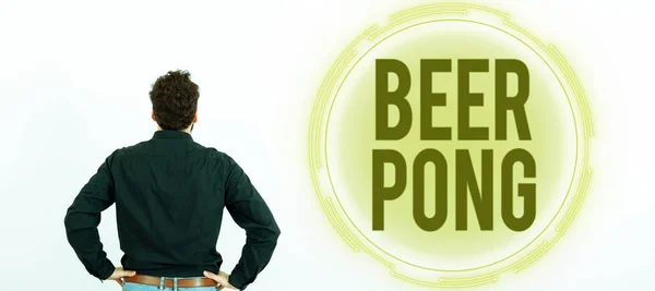 Πινακίδα Που Δείχνει Beer Pong Εννοιολογική Φωτογραφία Ένα Παιχνίδι Μια — Φωτογραφία Αρχείου