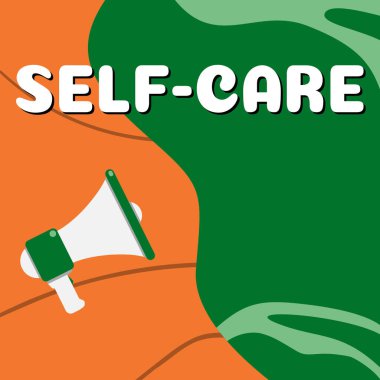 El yazısı metni self-care, iş genel değerlendirmesi kişinin kendi sağlığını iyileştirmek için harekete geçme uygulaması