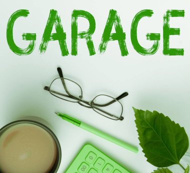 Garajı gösteren tabela, konsept, bunları koymak için araç ya da araç konutlandırmak anlamına gelir