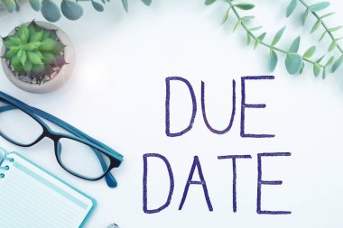 Writing displaying text Due Date, Business overview The date when payment should be received by the person or company