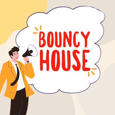 Zıplama Evi 'ni gösteren metin işareti, İnternet Yapay Zeka üzerinden çalışan İş Fikri Otomatik programı