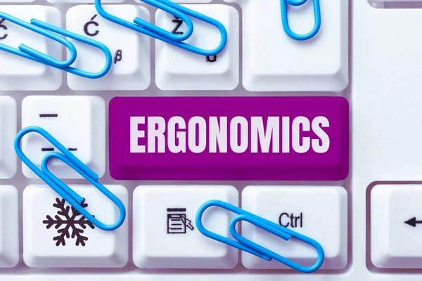 stock image Handwriting text Ergonomics, Business approach fitting or designing a workplace to the users needs