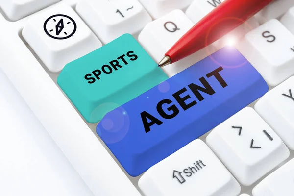 Text sign showing Sports Agent, Business overview person manages recruitment to hire best sport players for a team