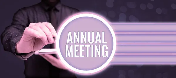 Tekst Bijschrift Presentatie Annual Meeting Business Idee Jaarlijkse Bijeenkomst Van — Stockfoto