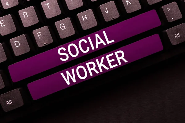 表明社会工作者的文字标志 向收入不足或没有收入的国家人民寻求帮助 — 图库照片