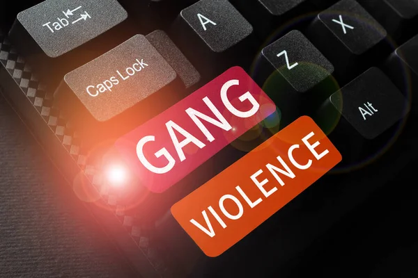 Mão Escrita Sinal Gang Violência Palavra Escrito Sobre Violação Das — Fotografia de Stock