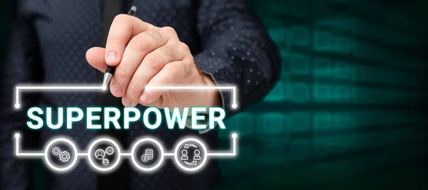 Handskrift Tecken Superpower Business Översikt Makt Eller Förmåga Ett Slag — Stockfoto