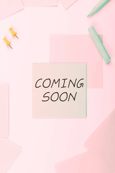 Hand Writing Sign Coming Soon Business Concept Something Going Happen — 스톡 사진