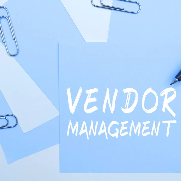 Hand Writing Sign Vendor Management Word Written Activities Included Researching — Stock Photo, Image