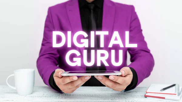 Konceptvisning Digital Guru Business Overview Lärare Och Intellektuell Guide Frågor — Stockfoto