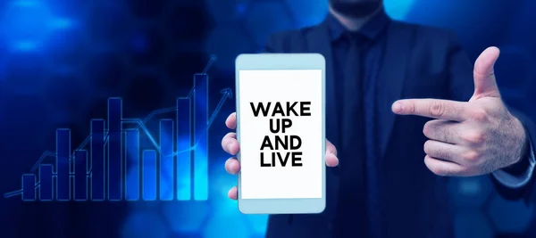 Didascalia Concettuale Wake Live Internet Concept Motivazione Ispirazione Incoraggiamento Essere — Foto Stock