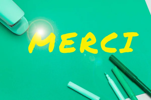 Text Showing Inspiration Merci Business Overview What Said Response Someone — Stock Photo, Image