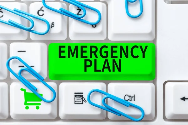 Sinal Escrita Manual Plano Emergência Vitrine Negócios Procedimentos Para Resposta — Fotografia de Stock