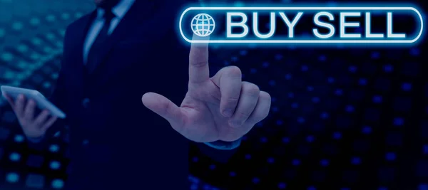 Textová Značka Zobrazující Koupit Prodej Obchodní Nápad Nákup Prodej Zboží — Stock fotografie