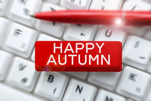 Sinal Texto Mostrando Feliz Outono Conceito Internet Comemoração Milestone Especial — Fotografia de Stock
