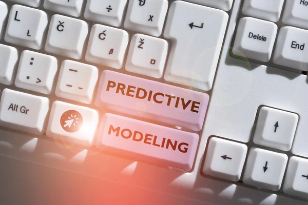 Text Bildtext Presenterar Predictive Modeling Affärsidé Underhåll Strategi Drivs Prediktiv — Stockfoto