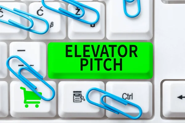 Text showing inspiration Elevator Pitch, Concept meaning A persuasive sales pitch Brief speech about the product