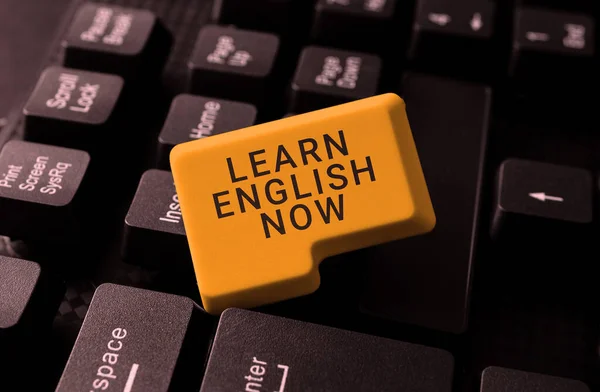 Writing displaying text Learn English Now, Business concept gain or acquire knowledge and skill of english language