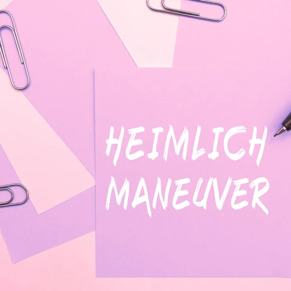 Tekst Bijschrift Met Heimlich Maneuver Conceptuele Foto Toepassing Van Opwaartse — Stockfoto