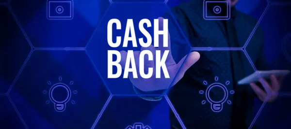 Sinal Texto Mostrando Cash Back Palavra Escrito Incentivo Oferecido Compradores — Fotografia de Stock