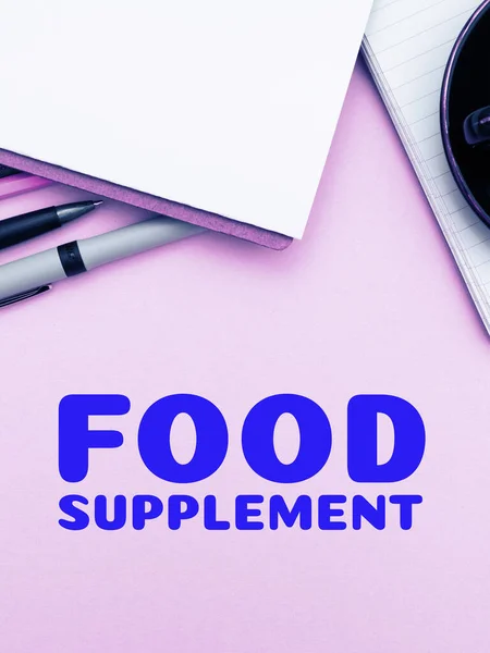 Handschrift Voedingssupplement Conceptuele Foto Voorwaarden Praktijken Die Kwaliteit Van Voedsel — Stockfoto