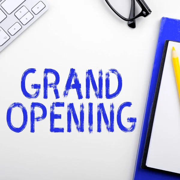 Konceptvisning Grand Opening Word Skrivet Ribbon Skära Nya Företag Första — Stockfoto