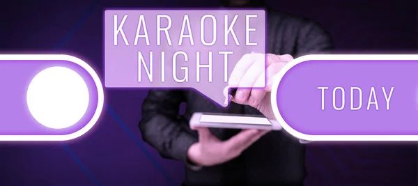 Segno Testo Che Mostra Karaoke Night Word Entertainment Che Canta — Foto Stock