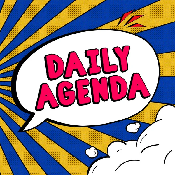 Sign displaying Daily Agenda, Word for To do list of items be discussed daily or at formal important meeting