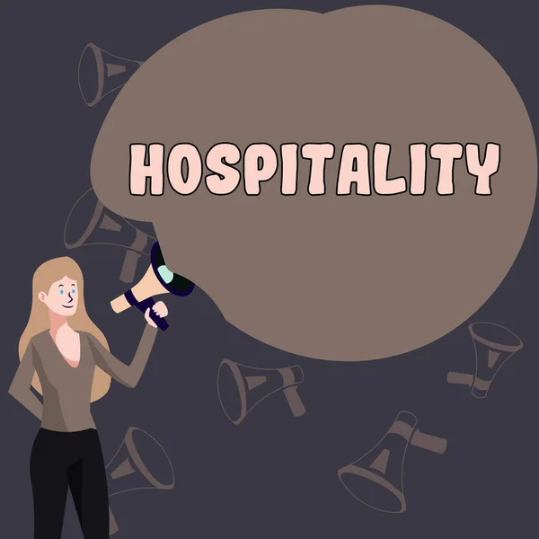Podpis Conceptual Hospitality Business Showcase Przyjazny Hojny Odbiór Rozrywka Gości — Zdjęcie stockowe