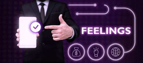 Εννοιολογική Επίδειξη Συναισθήματα Επιχειρηματική Προσέγγιση Που Προκαλεί Χαρούμενα Θετικά Συναισθήματα — Φωτογραφία Αρχείου