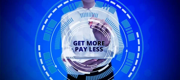 Znak Tekstowy Pokazujący Get More Pay Less Word Wpisany Dużą — Zdjęcie stockowe