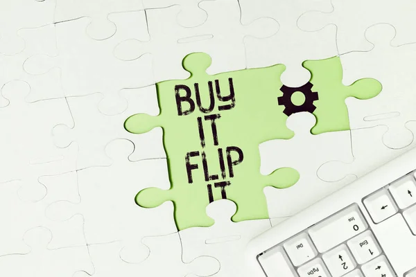 Signo Texto Que Muestra Comprar Flip Concepto Que Significa Comprar — Foto de Stock