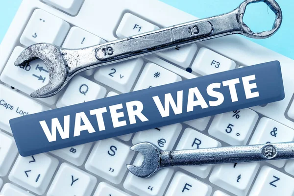 Inspiration Showing Sign Water Waste Word Liquid Has Been Used — Stockfoto